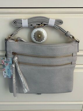 NWT BRENTANO Vegan Multi-Zipper Shoulder/Crossbody Handbag Gray w/ Gold Hardware